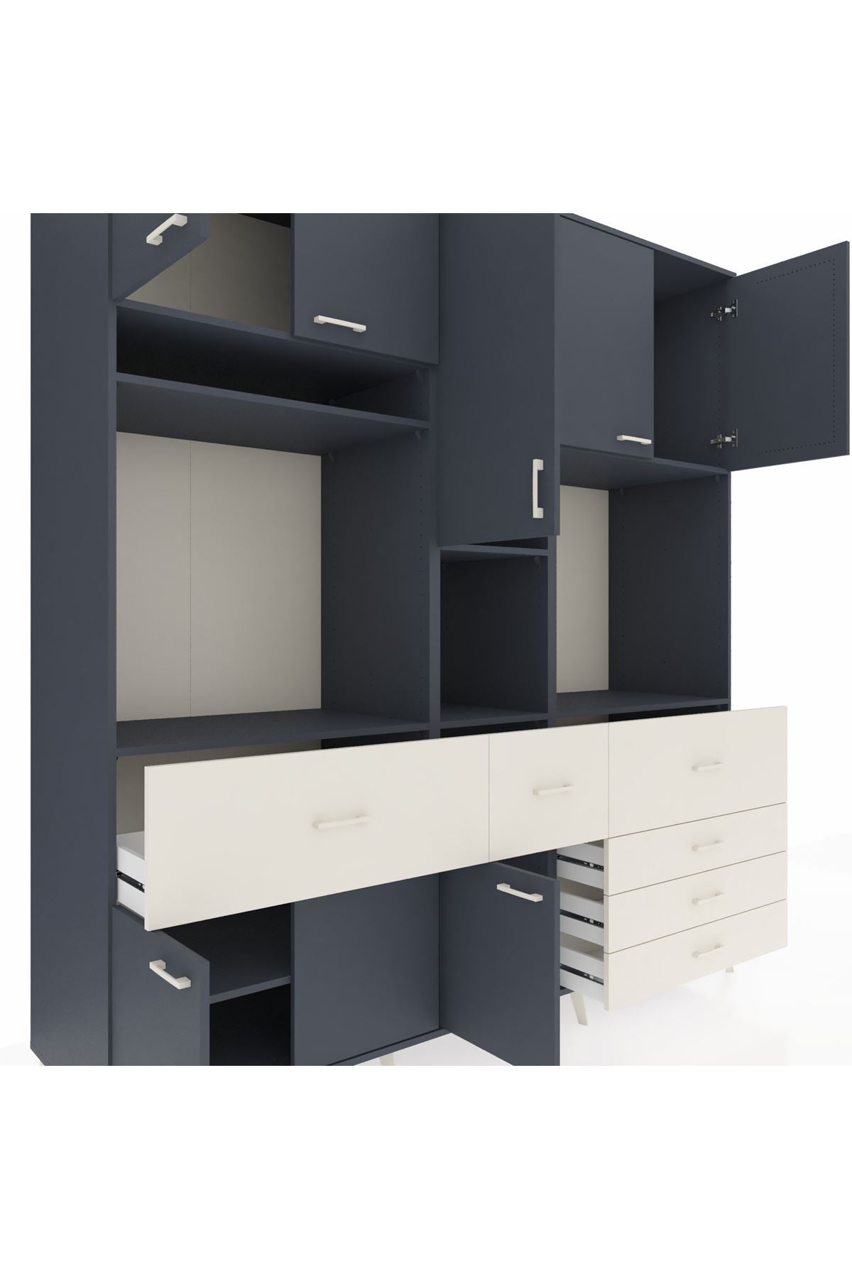 Kronos Dolap 10 Raflı 6 Çekmeceli 8 Kapaklı 220x59x243 Antrasit-Antrasit/Aytaşı