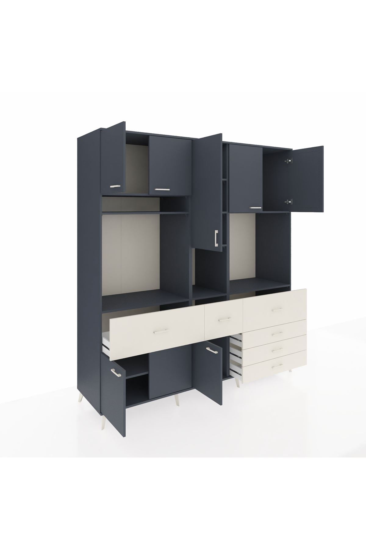 Kronos Dolap 10 Raflı 6 Çekmeceli 8 Kapaklı 220x59x243 Antrasit-Antrasit/Aytaşı