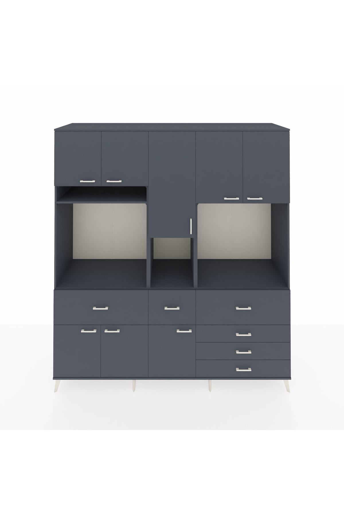 Kronos Dolap 10 Raflı 6 Çekmeceli 8 Kapaklı 220x59x243 Antrasit-Antrasit/Antrasit