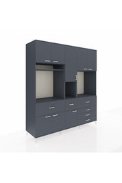 Kronos Dolap 10 Raflı 6 Çekmeceli 8 Kapaklı 220x59x243 Antrasit-Antrasit/Antrasit