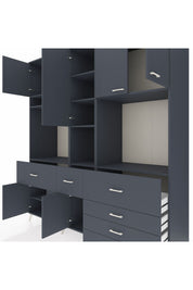 Kronos Dolap 10 Raflı 6 Çekmeceli 8 Kapaklı 220x59x243 Antrasit-Antrasit/Antrasit