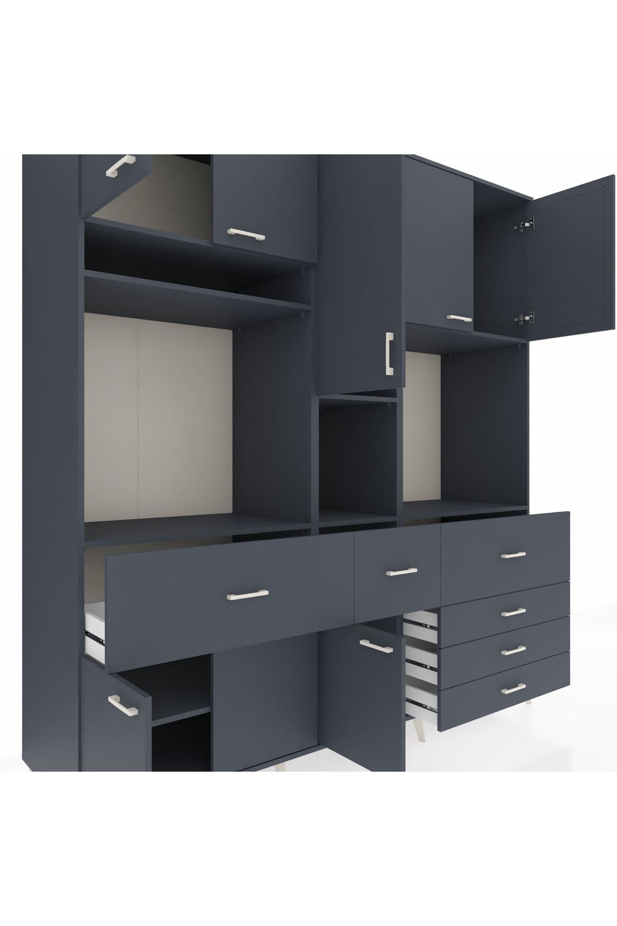 Kronos Dolap 10 Raflı 6 Çekmeceli 8 Kapaklı 220x59x243 Antrasit-Antrasit/Antrasit