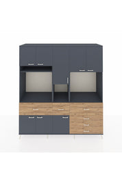 Kronos Dolap 10 Raflı 6 Çekmeceli 8 Kapaklı 220x59x243 Antrasit-Antrasit/Çam