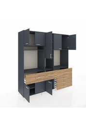 Kronos Dolap 10 Raflı 6 Çekmeceli 8 Kapaklı 220x59x243 Antrasit-Antrasit/Çam