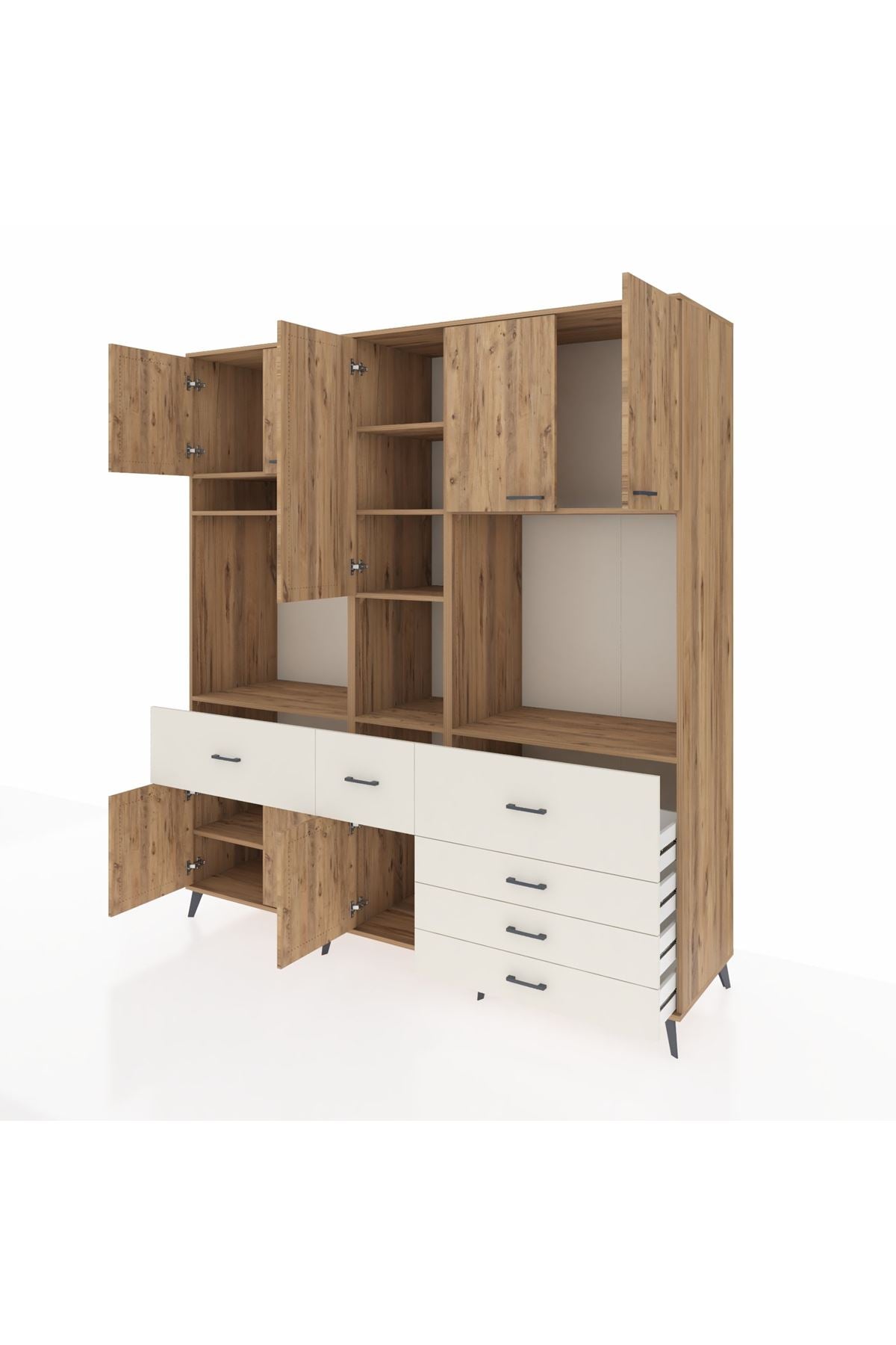 Kronos Dolap 10 Raflı 6 Çekmeceli 8 Kapaklı 220x59x243 Çam-Çam/Aytaşı