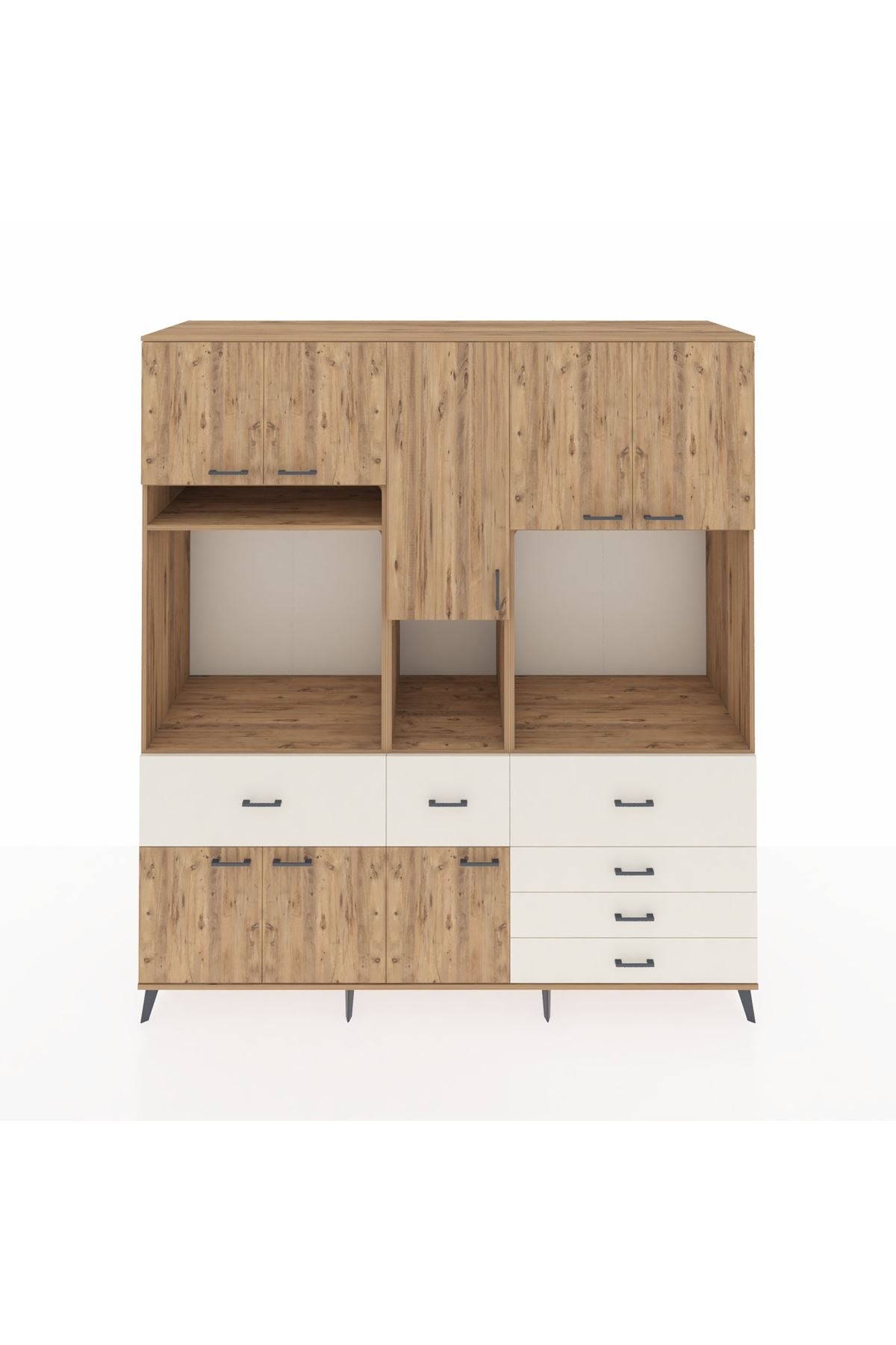 Kronos Dolap 10 Raflı 6 Çekmeceli 8 Kapaklı 220x59x243 Çam-Çam/Aytaşı