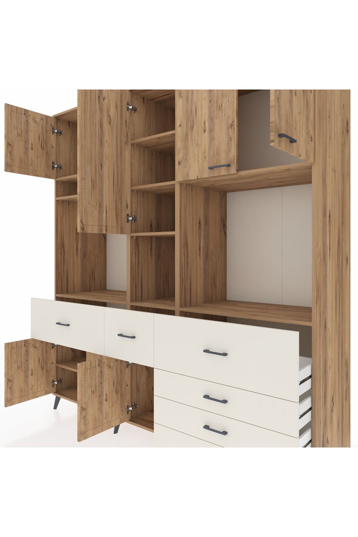 Kronos Dolap 10 Raflı 6 Çekmeceli 8 Kapaklı 220x59x243 Çam-Çam/Aytaşı