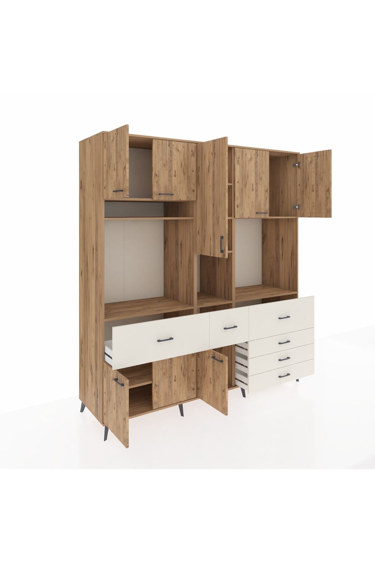 Kronos Dolap 10 Raflı 6 Çekmeceli 8 Kapaklı 220x59x243 Çam-Çam/Aytaşı