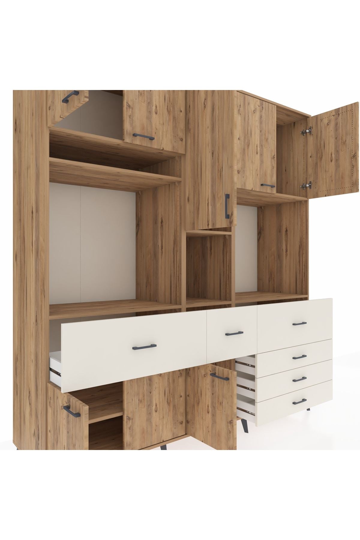 Kronos Dolap 10 Raflı 6 Çekmeceli 8 Kapaklı 220x59x243 Çam-Çam/Aytaşı