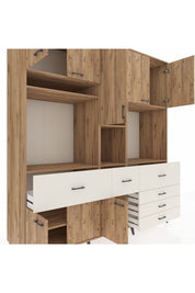 Kronos Dolap 10 Raflı 6 Çekmeceli 8 Kapaklı 220x59x243 Çam-Çam/Aytaşı