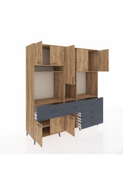 Kronos Dolap 10 Raflı 6 Çekmeceli 8 Kapaklı 220x59x243 Çam-Çam/Antrasit