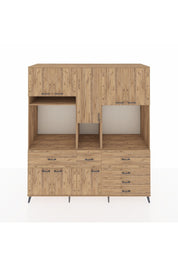 Kronos Dolap 10 Raflı 6 Çekmeceli 8 Kapaklı 220x59x243 Çam-Çam/Çam