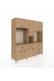 Kronos Dolap 10 Raflı 6 Çekmeceli 8 Kapaklı 220x59x243 Çam-Çam/Çam