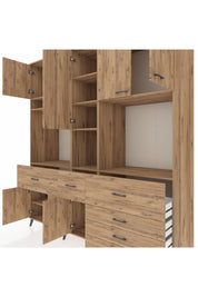 Kronos Dolap 10 Raflı 6 Çekmeceli 8 Kapaklı 220x59x243 Çam-Çam/Çam