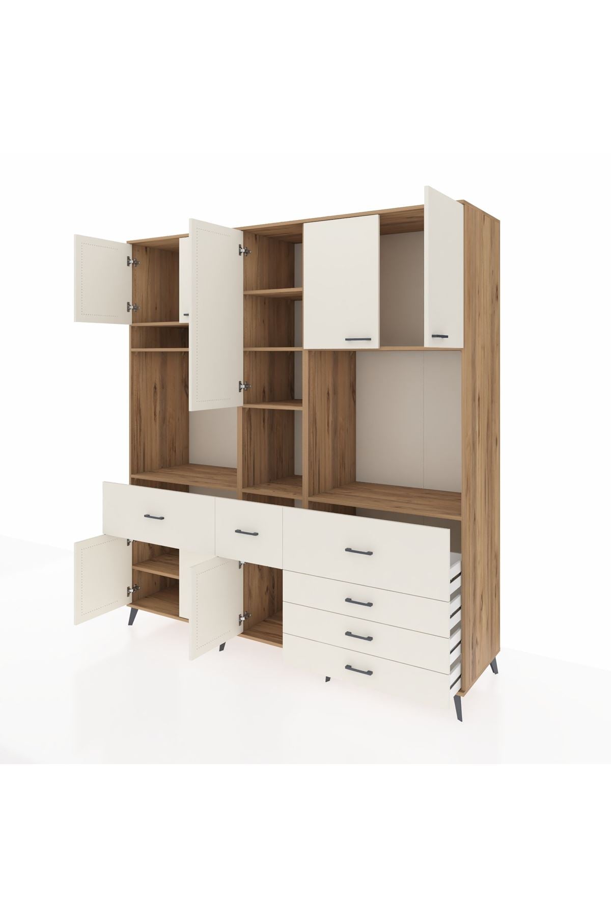 Kronos Dolap 10 Raflı 6 Çekmeceli 8 Kapaklı 220x59x243 Çam-Aytaşı/Aytaşı