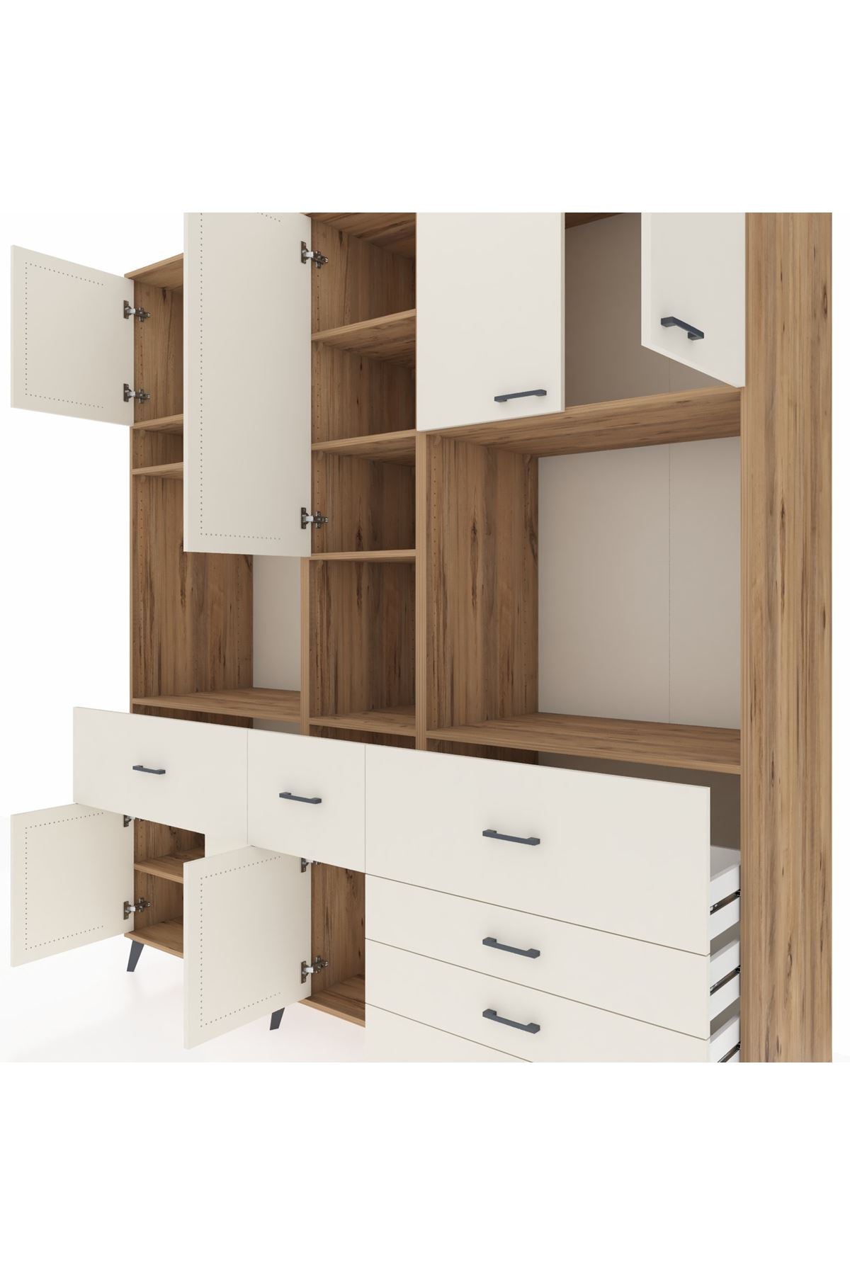 Kronos Dolap 10 Raflı 6 Çekmeceli 8 Kapaklı 220x59x243 Çam-Aytaşı/Aytaşı