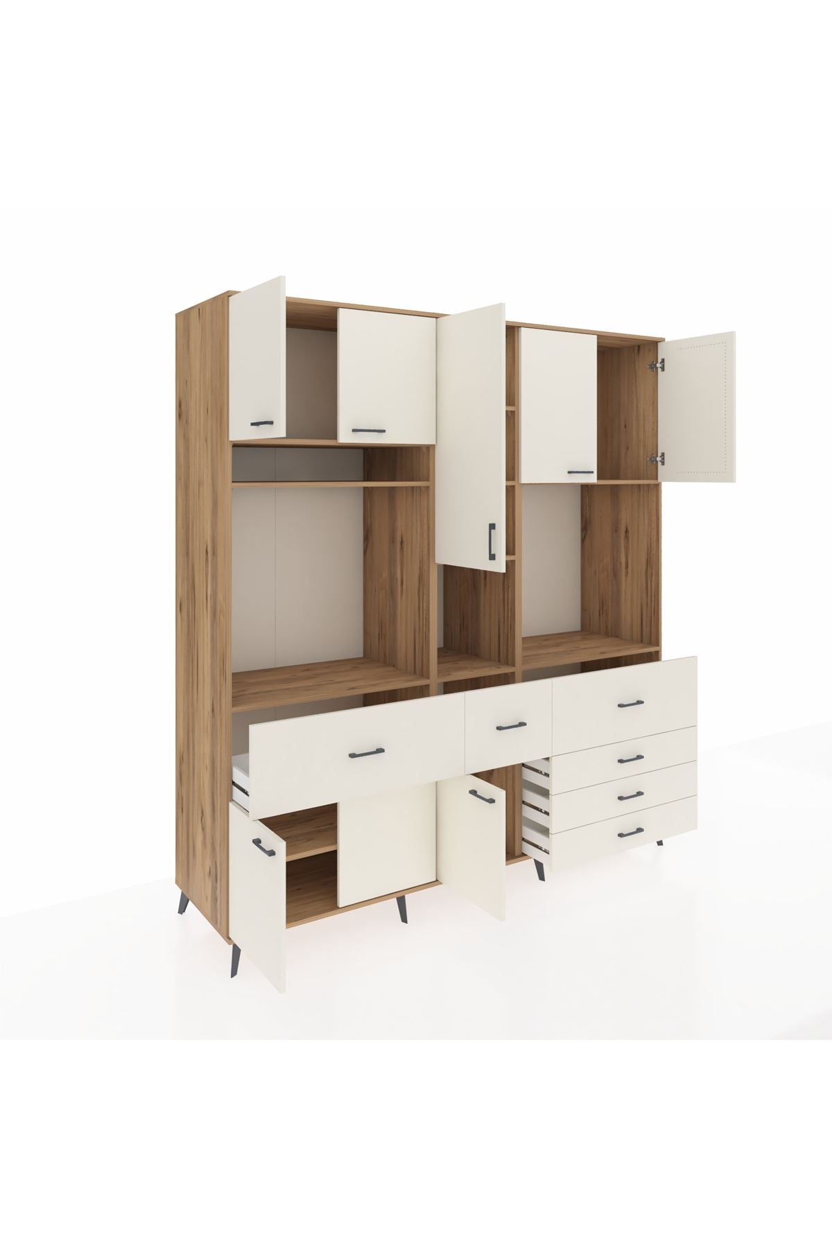 Kronos Dolap 10 Raflı 6 Çekmeceli 8 Kapaklı 220x59x243 Çam-Aytaşı/Aytaşı