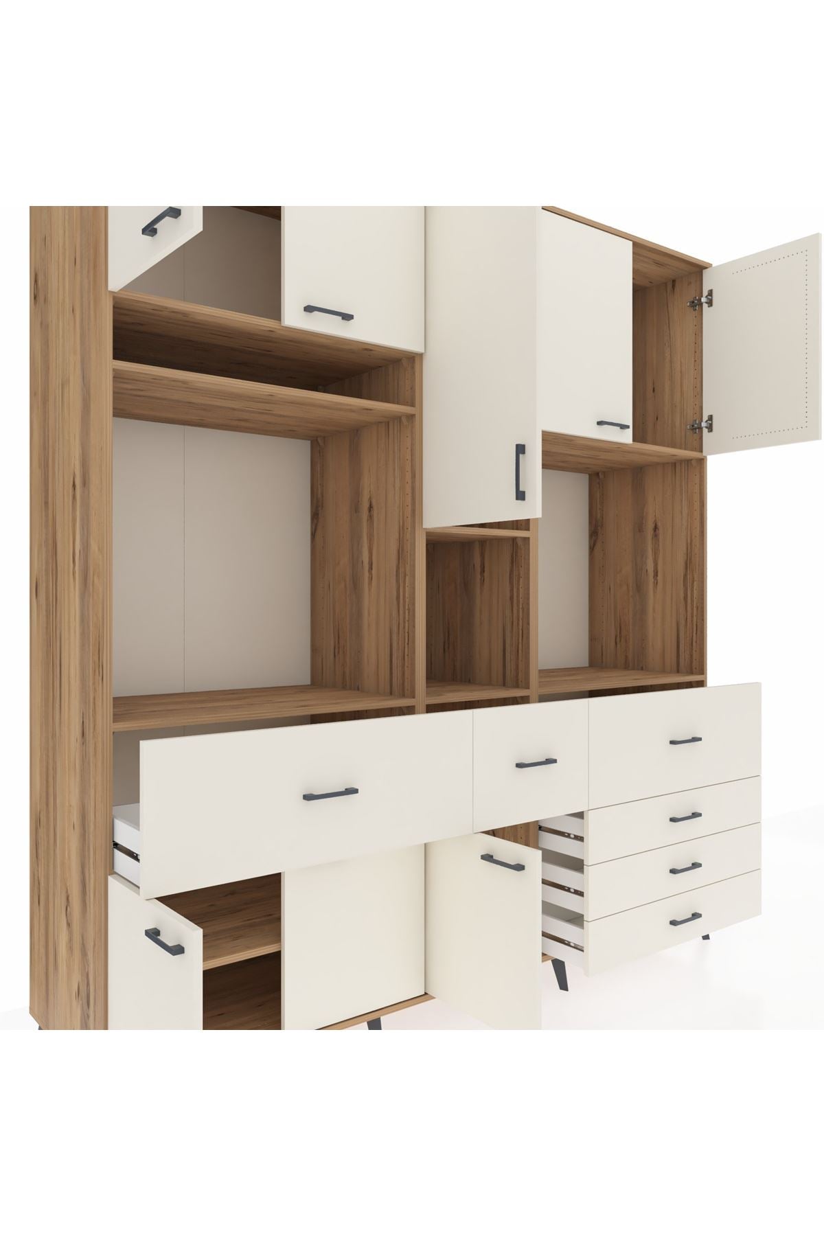 Kronos Dolap 10 Raflı 6 Çekmeceli 8 Kapaklı 220x59x243 Çam-Aytaşı/Aytaşı