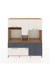 Kronos Dolap 10 Raflı 6 Çekmeceli 8 Kapaklı 220x59x243 Çam-Aytaşı/Antrasit