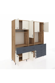 Kronos Dolap 10 Raflı 6 Çekmeceli 8 Kapaklı 220x59x243 Çam-Aytaşı/Antrasit