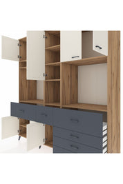 Kronos Dolap 10 Raflı 6 Çekmeceli 8 Kapaklı 220x59x243 Çam-Aytaşı/Antrasit