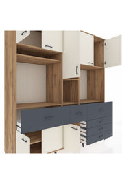 Kronos Dolap 10 Raflı 6 Çekmeceli 8 Kapaklı 220x59x243 Çam-Aytaşı/Antrasit