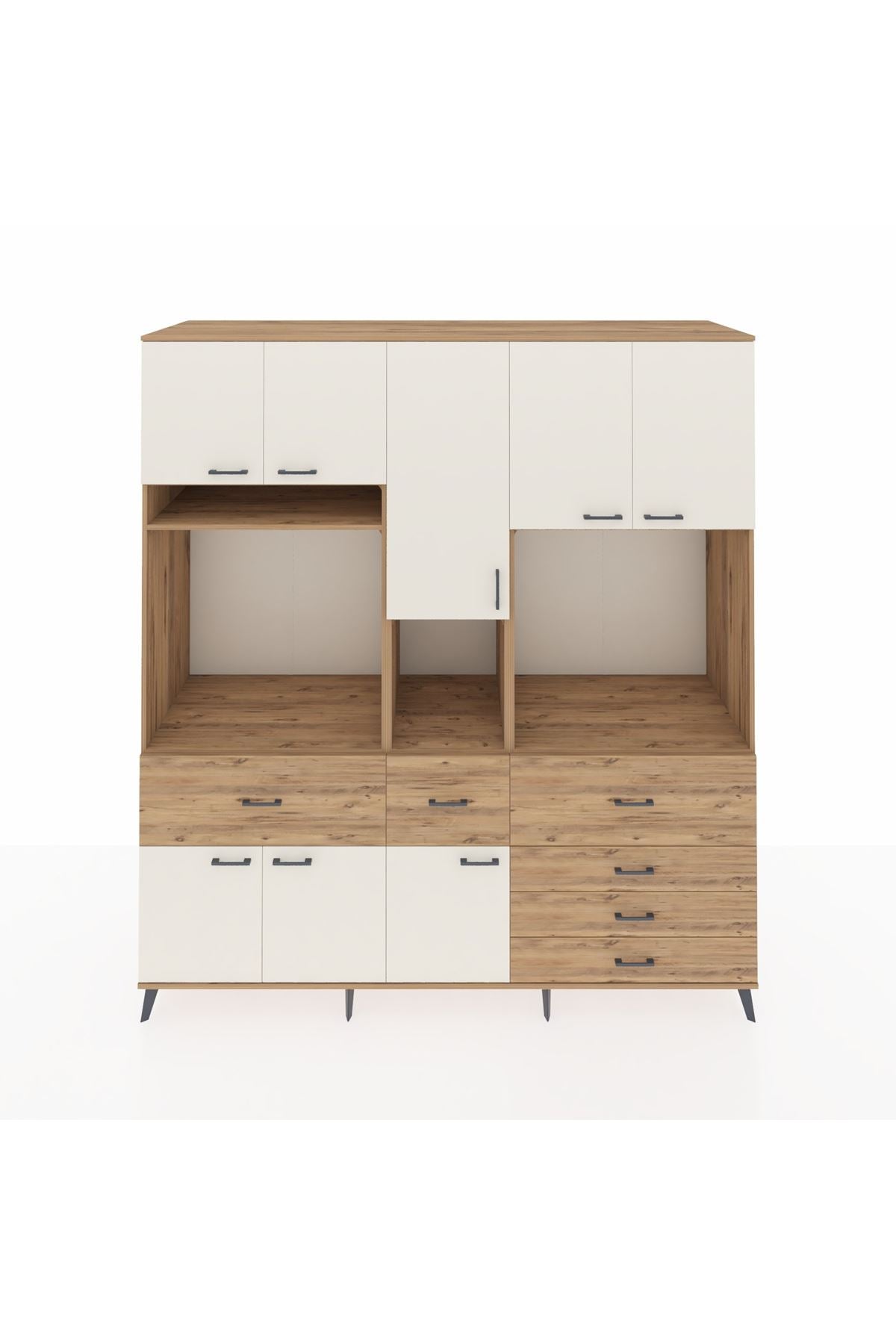 Kronos Dolap 10 Raflı 6 Çekmeceli 8 Kapaklı 220x59x243 Çam-Aytaşı/Çam