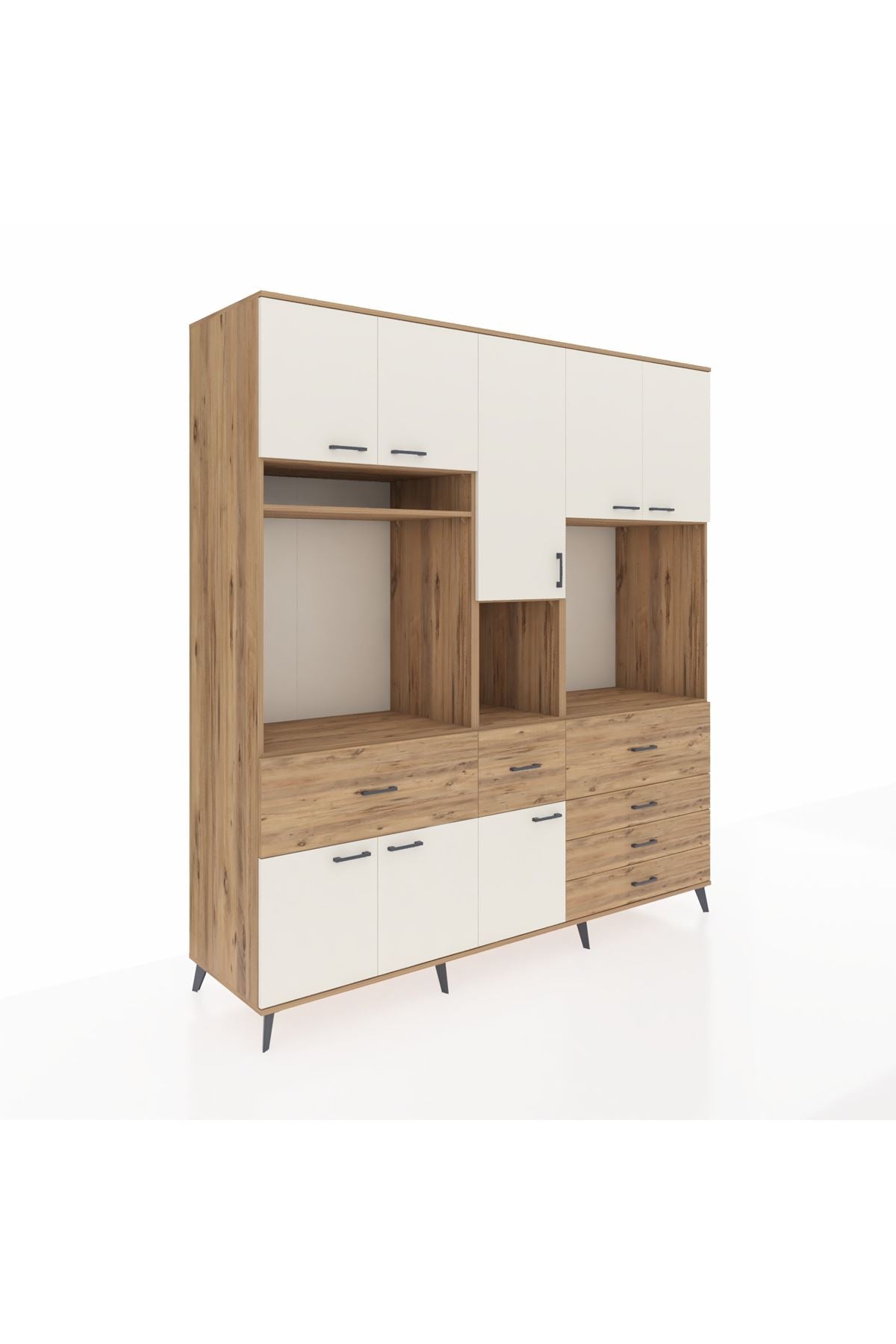 Kronos Dolap 10 Raflı 6 Çekmeceli 8 Kapaklı 220x59x243 Çam-Aytaşı/Çam