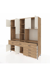 Kronos Dolap 10 Raflı 6 Çekmeceli 8 Kapaklı 220x59x243 Çam-Aytaşı/Çam