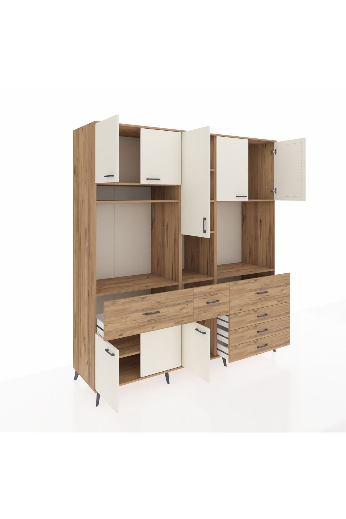 Kronos Dolap 10 Raflı 6 Çekmeceli 8 Kapaklı 220x59x243 Çam-Aytaşı/Çam