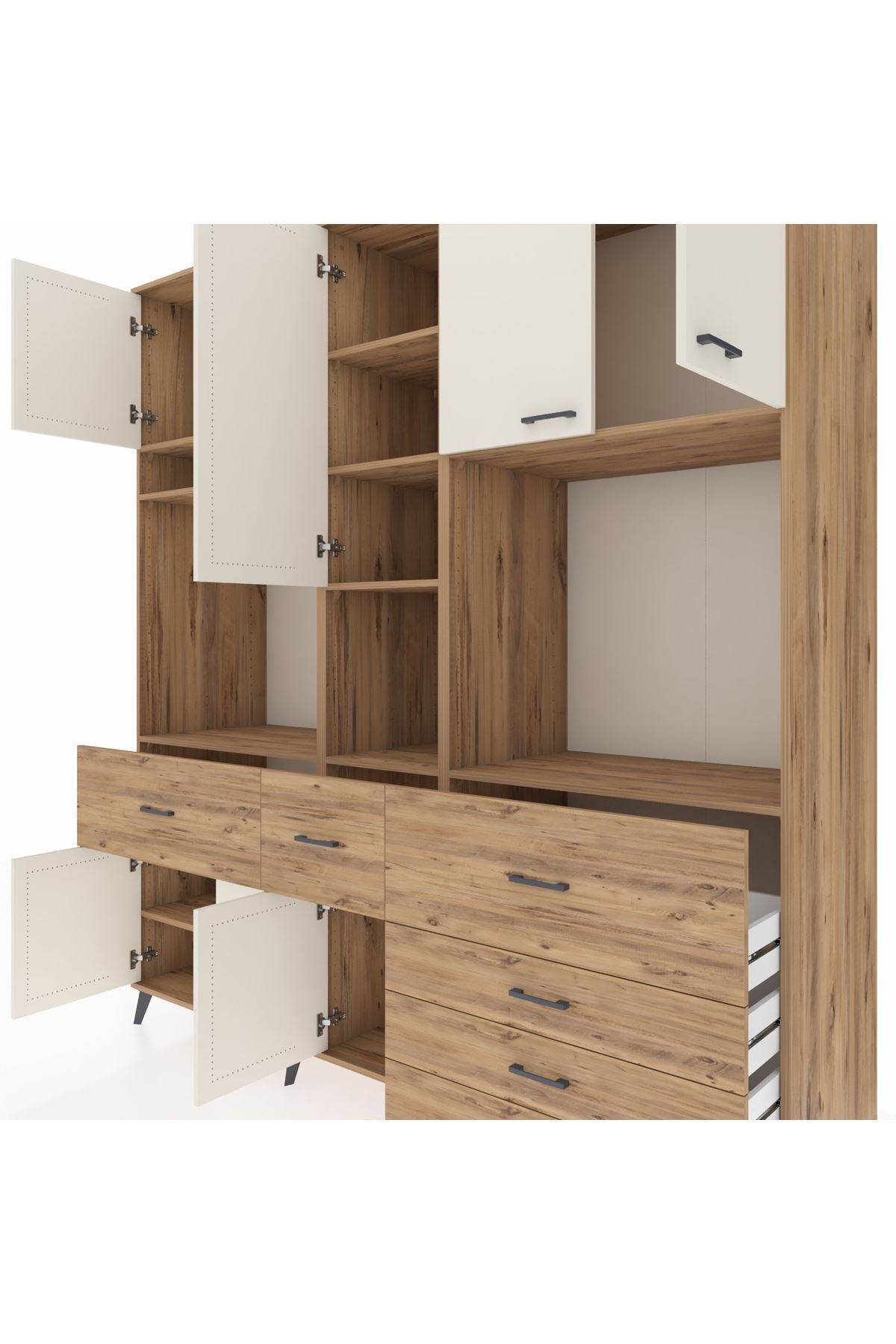 Kronos Dolap 10 Raflı 6 Çekmeceli 8 Kapaklı 220x59x243 Çam-Aytaşı/Çam