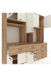 Kronos Dolap 10 Raflı 6 Çekmeceli 8 Kapaklı 220x59x243 Çam-Aytaşı/Çam