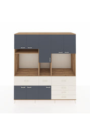 Kronos Dolap 10 Raflı 6 Çekmeceli 8 Kapaklı 220x59x243 Çam-Antrasit/Aytaşı