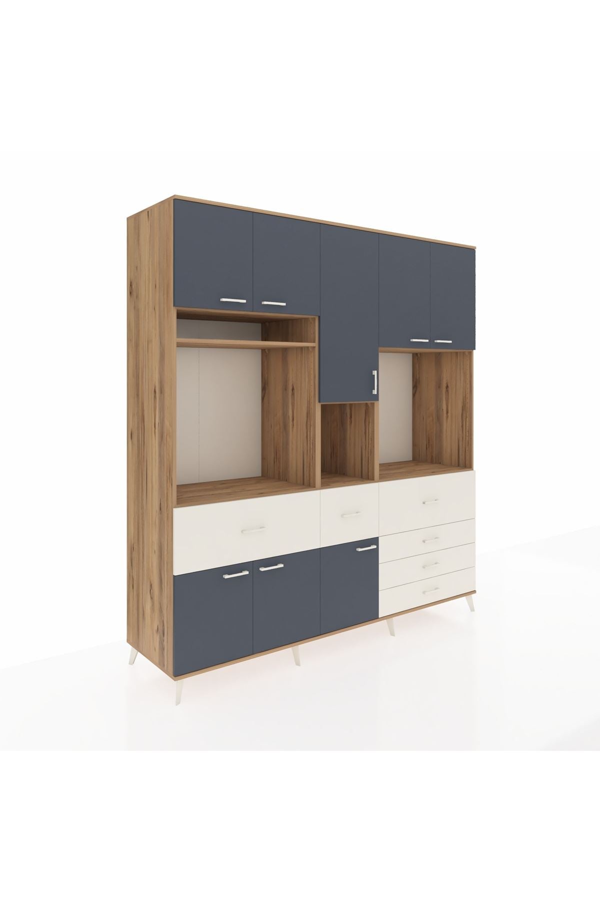 Kronos Dolap 10 Raflı 6 Çekmeceli 8 Kapaklı 220x59x243 Çam-Antrasit/Aytaşı