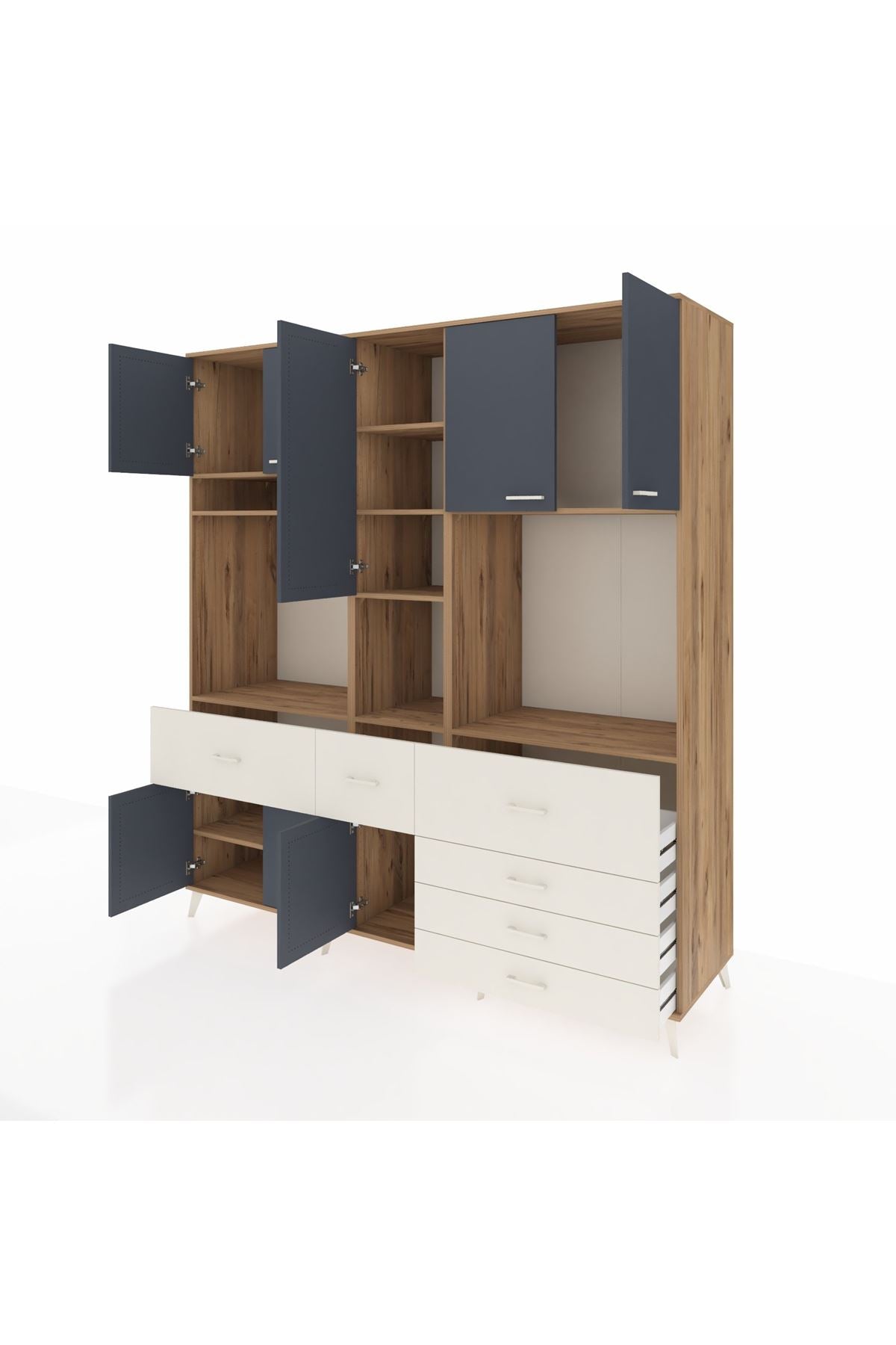 Kronos Dolap 10 Raflı 6 Çekmeceli 8 Kapaklı 220x59x243 Çam-Antrasit/Aytaşı