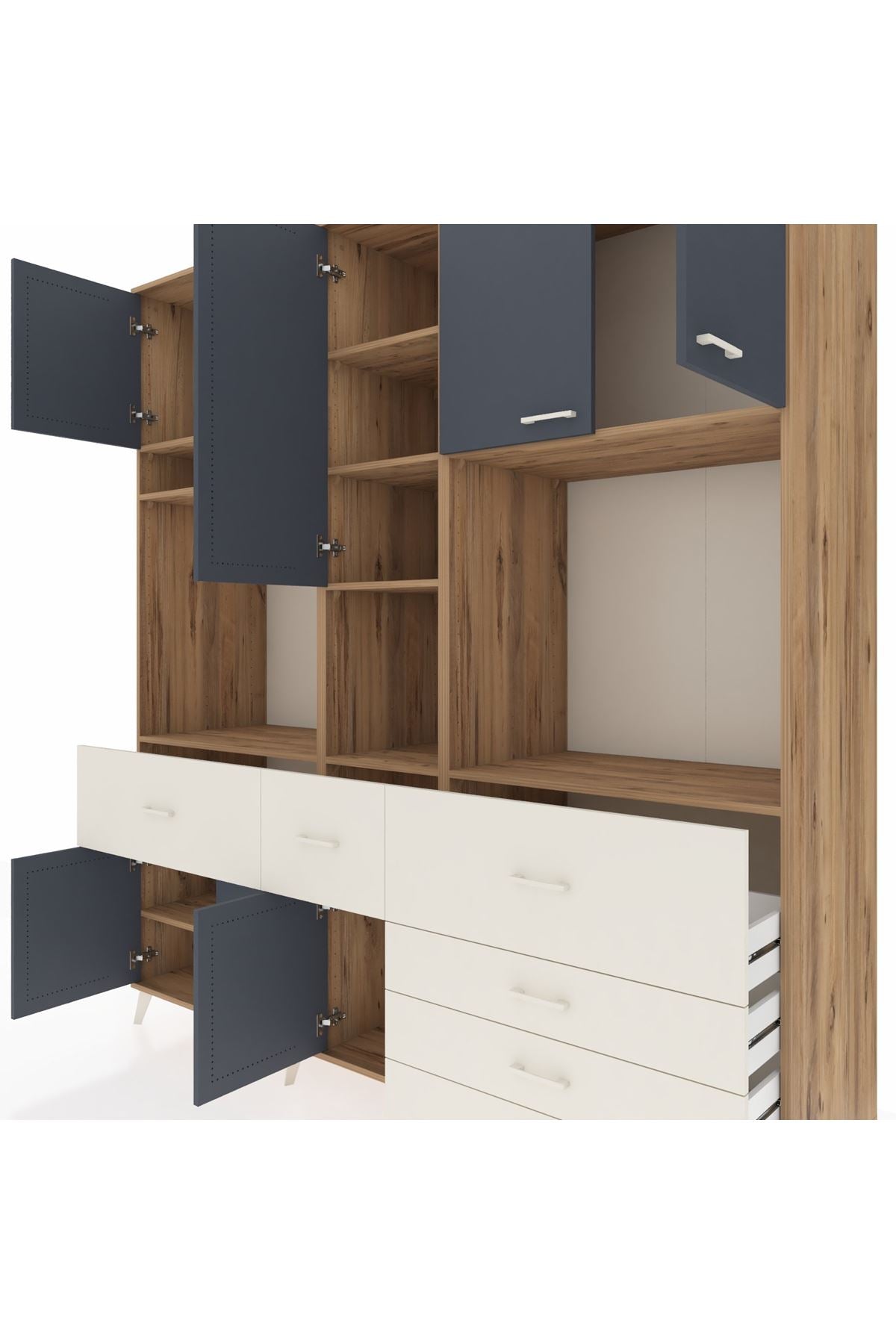 Kronos Dolap 10 Raflı 6 Çekmeceli 8 Kapaklı 220x59x243 Çam-Antrasit/Aytaşı