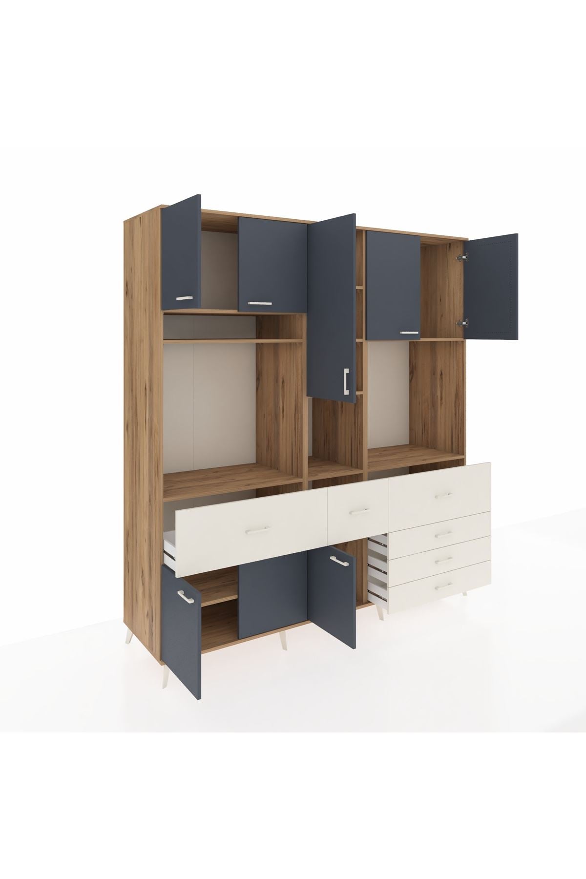 Kronos Dolap 10 Raflı 6 Çekmeceli 8 Kapaklı 220x59x243 Çam-Antrasit/Aytaşı