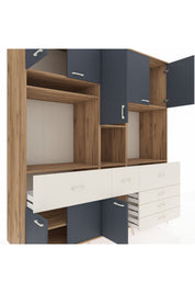 Kronos Dolap 10 Raflı 6 Çekmeceli 8 Kapaklı 220x59x243 Çam-Antrasit/Aytaşı