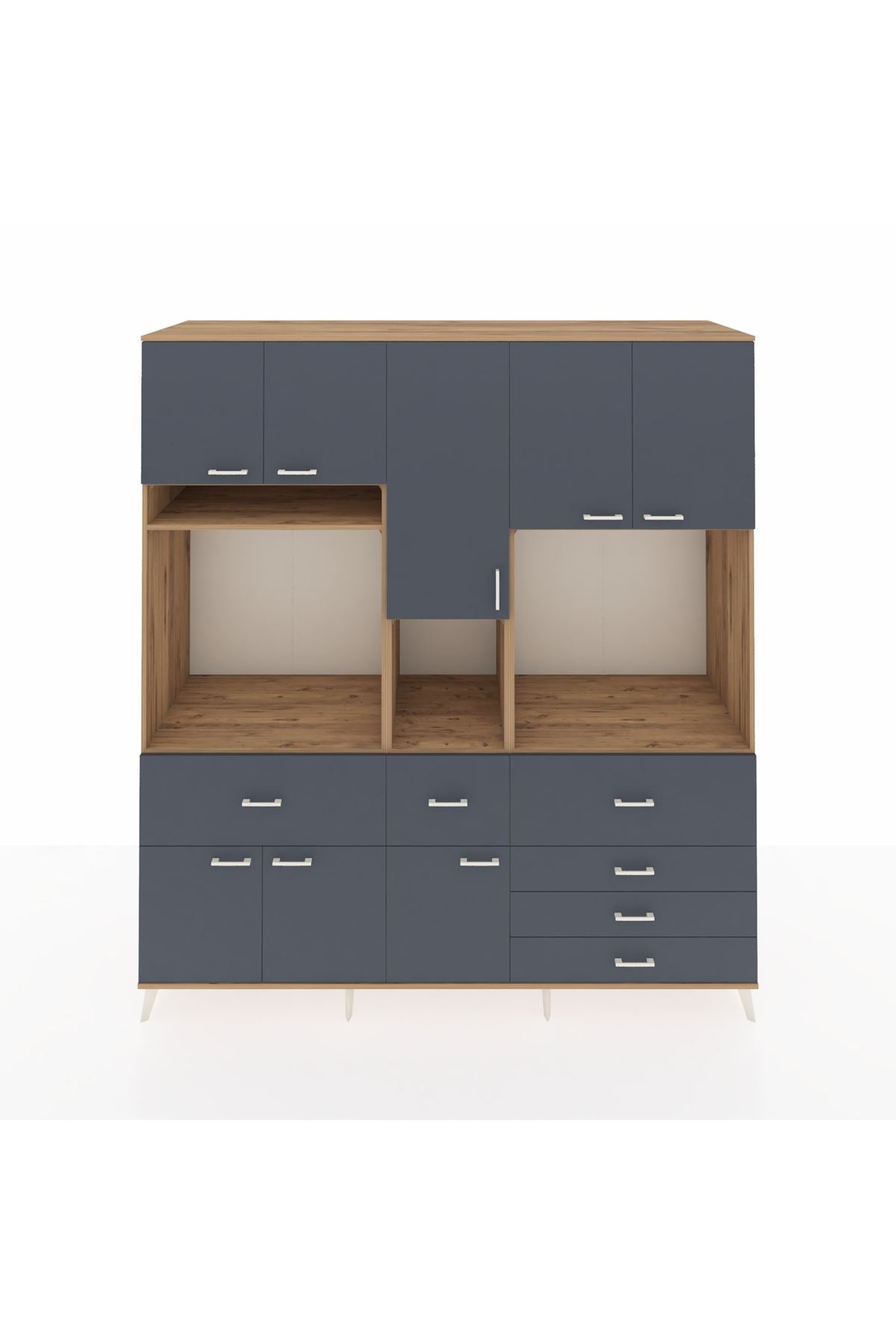 Kronos Dolap 10 Raflı 6 Çekmeceli 8 Kapaklı 220x59x243 Çam-Antrasit/Antrasit