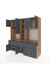 Kronos Dolap 10 Raflı 6 Çekmeceli 8 Kapaklı 220x59x243 Çam-Antrasit/Antrasit