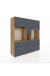 Kronos Dolap 10 Raflı 6 Çekmeceli 8 Kapaklı 220x59x243 Çam-Antrasit/Antrasit