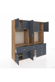 Kronos Dolap 10 Raflı 6 Çekmeceli 8 Kapaklı 220x59x243 Çam-Antrasit/Antrasit