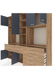 Kronos Dolap 10 Raflı 6 Çekmeceli 8 Kapaklı 220x59x243 Çam-Antrasit/Çam