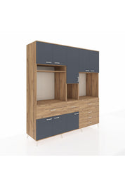 Kronos Dolap 10 Raflı 6 Çekmeceli 8 Kapaklı 220x59x243 Çam-Antrasit/Çam