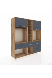 Kronos Dolap 11 Raflı 6 Çekmeceli 4 Kapaklı 220x59x243 Çam-Antrasit/Antrasit