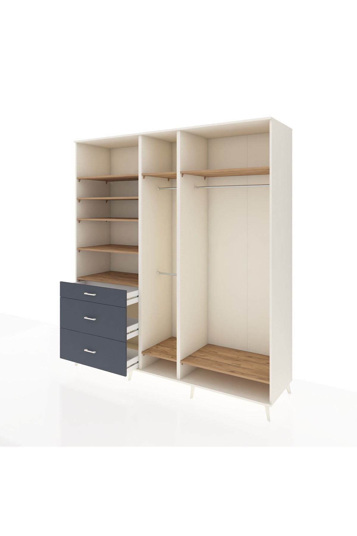 Kronos Dolap 9 Raflı 3 Çekmeceli 3 Askılı 220x59x243 Aytaşı-Çam/Antrasit