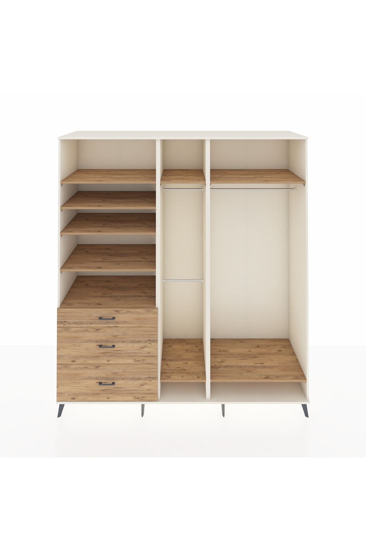 Kronos Dolap 9 Raflı 3 Çekmeceli 3 Askılı 220x59x243 Aytaşı-Çam/Çam