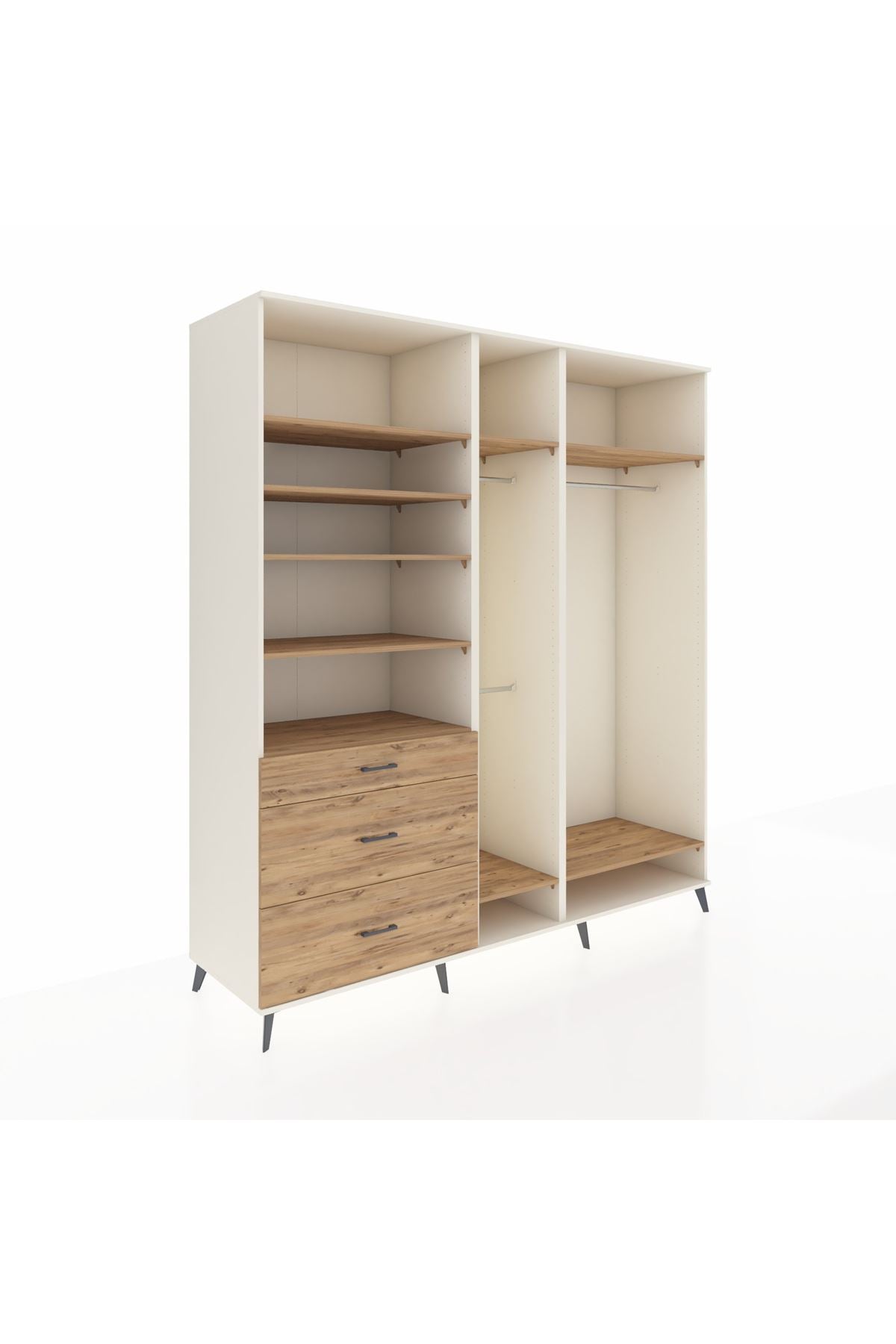 Kronos Dolap 9 Raflı 3 Çekmeceli 3 Askılı 220x59x243 Aytaşı-Çam/Çam