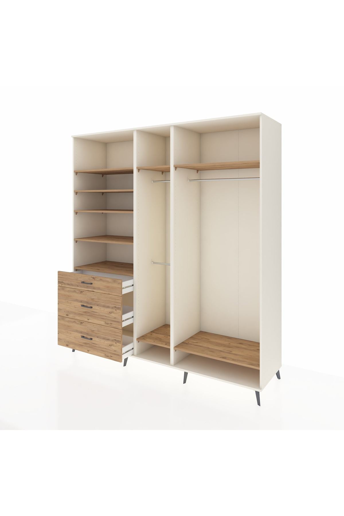 Kronos Dolap 9 Raflı 3 Çekmeceli 3 Askılı 220x59x243 Aytaşı-Çam/Çam