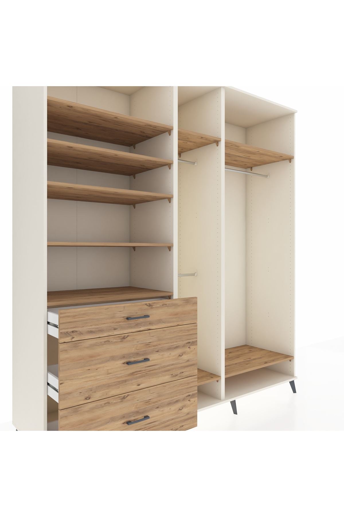 Kronos Dolap 9 Raflı 3 Çekmeceli 3 Askılı 220x59x243 Aytaşı-Çam/Çam